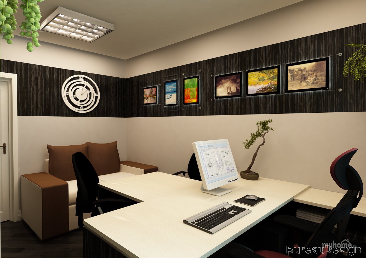 Видео в кабинете 3. Декор на стену в офис. Интерьер маленького офиса. Украшение стены в офисе. Интерьер кабинета в офисе.
