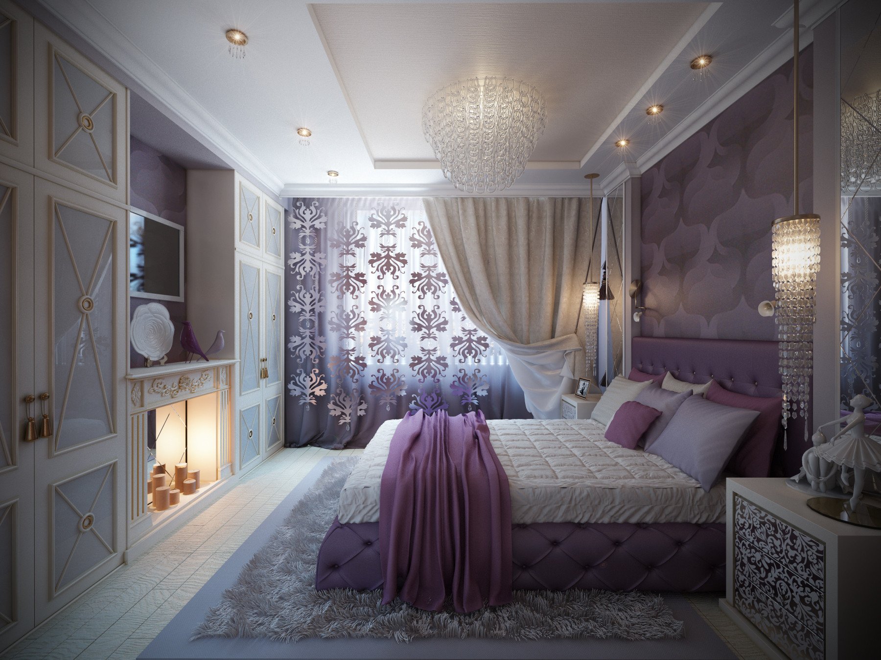 Ар-деко спальня фиолетовая