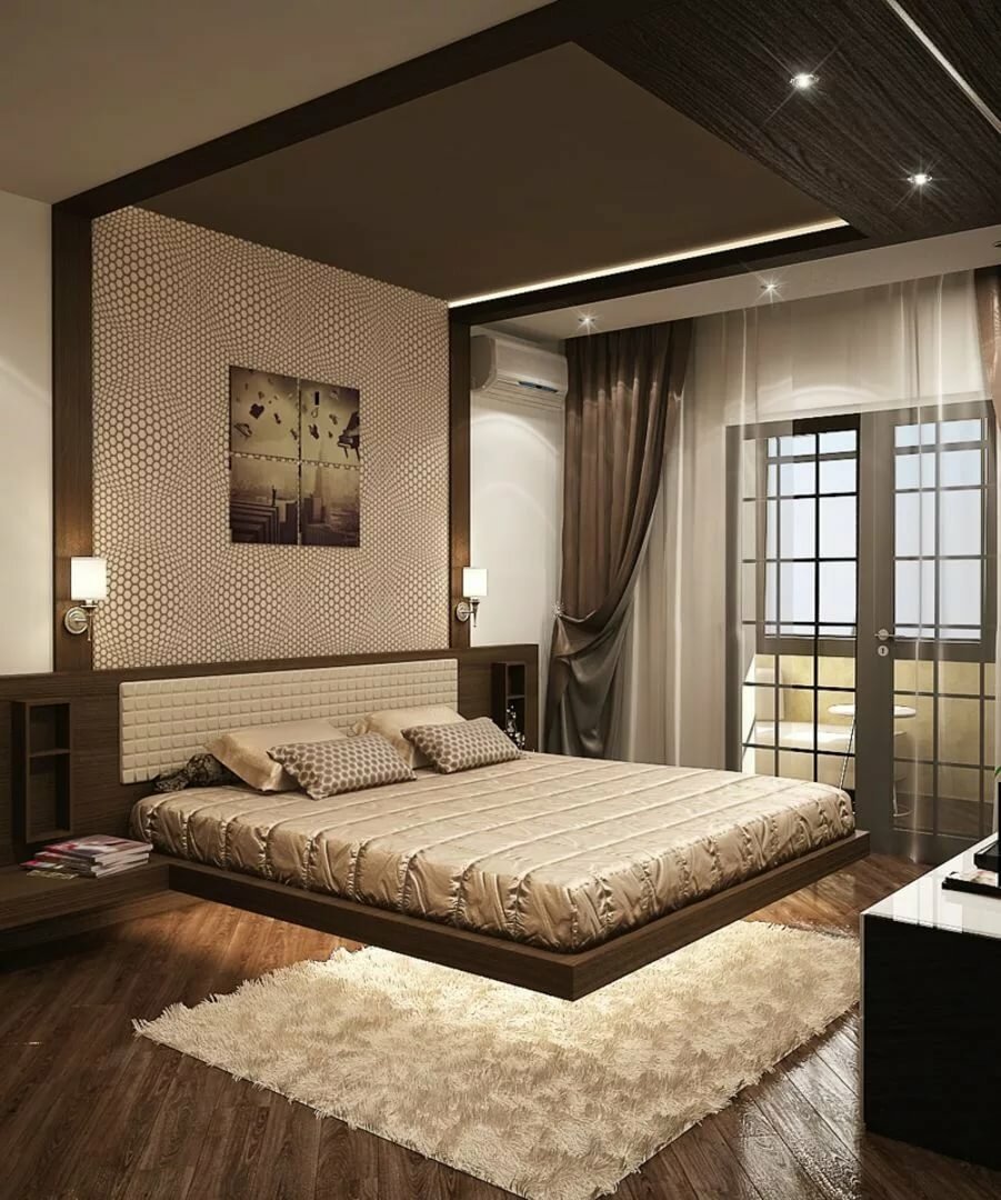 Дизайн спальни в коричнево бежевых тонах (68 фото)