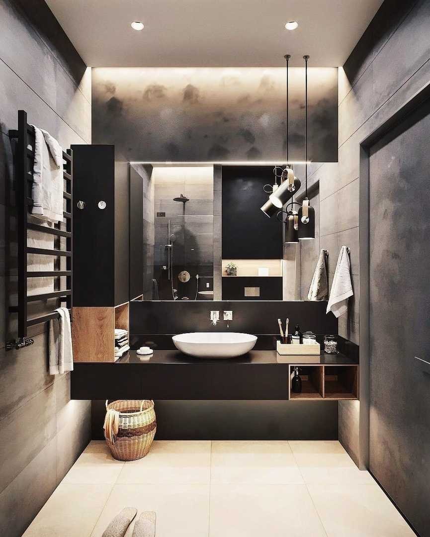 Дизайн туалета в черном цвете (66 фото)