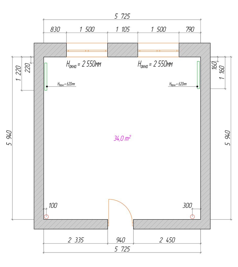 План комнаты с масштабом 1