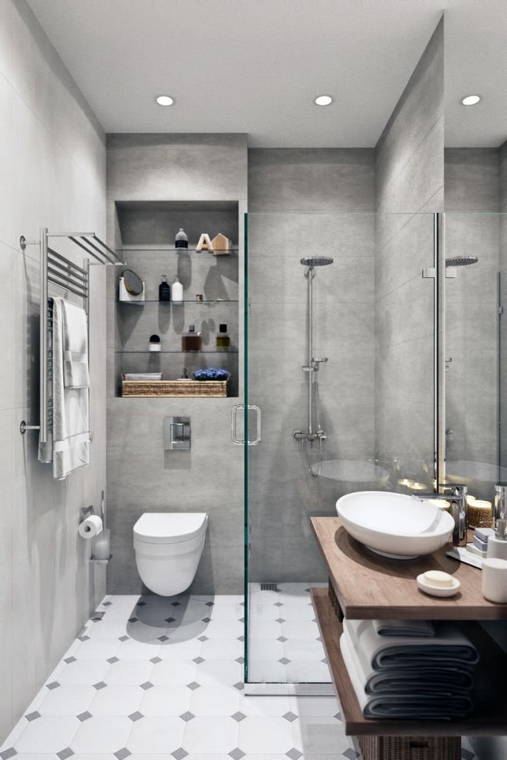 Дизайн ванной с душем и туалетом (67 фото)