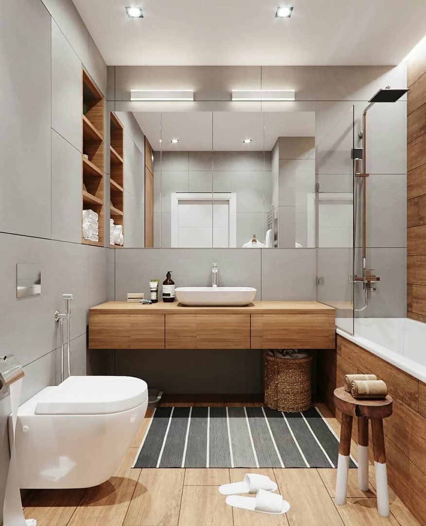 Дизайн прямоугольной ванной комнаты (74 фото)