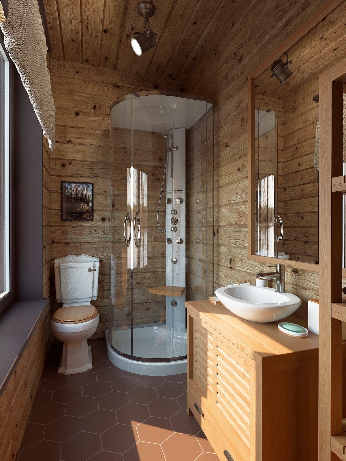 Интерьер ванной комнаты в дачном домике