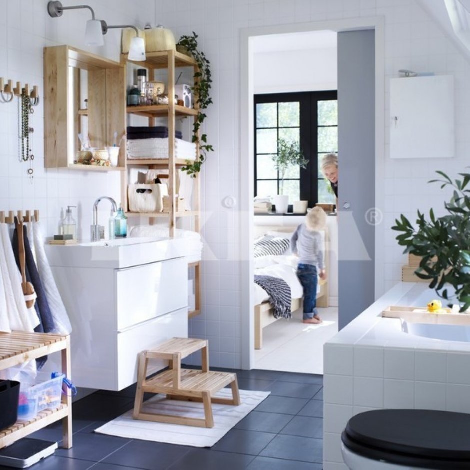 Икеа ванная комната интерьер в стиле Скандинавии