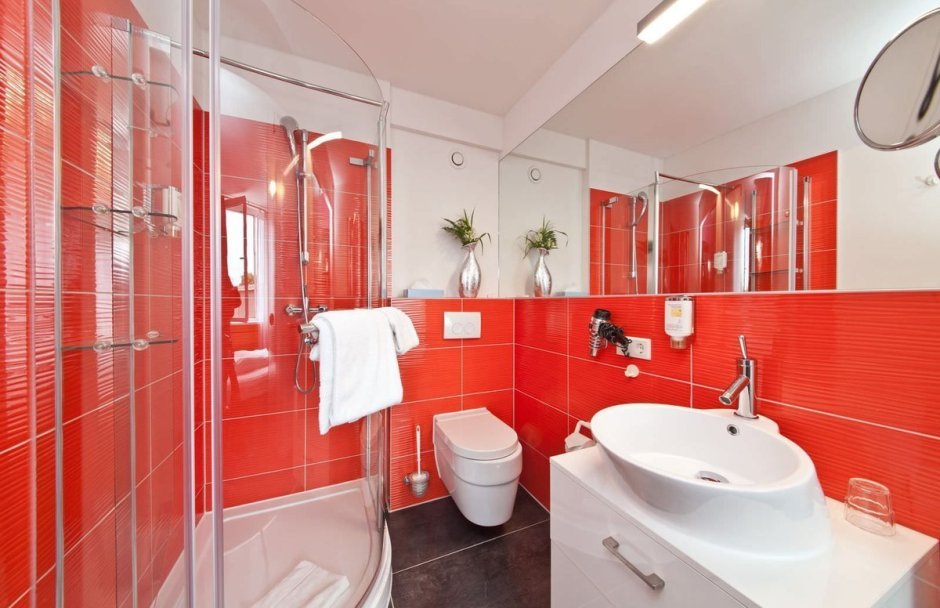 Красная плитка для ванной комнаты