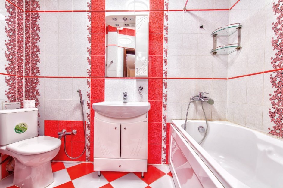 Черно красная ванная комната в хрущевке