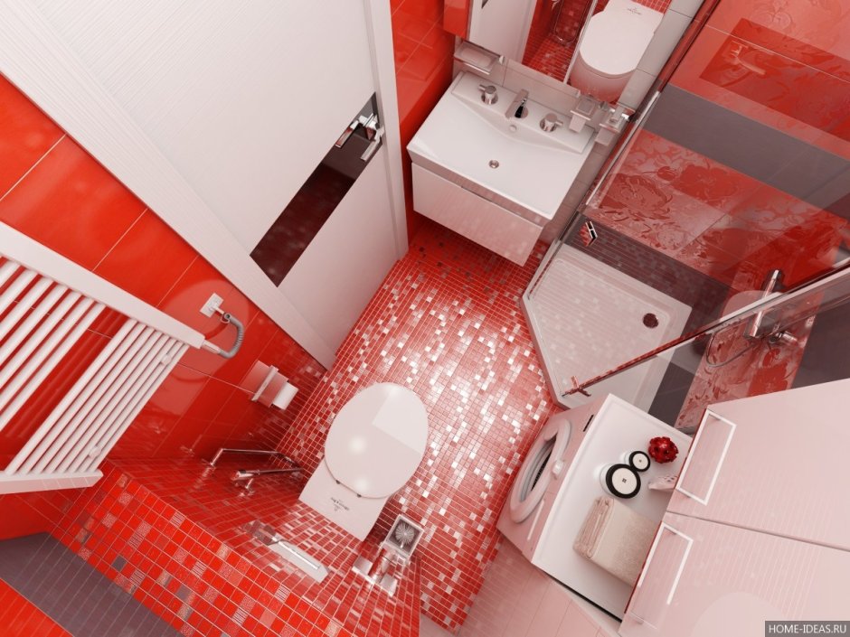 Красная маленькая ванная комната (65 фото)