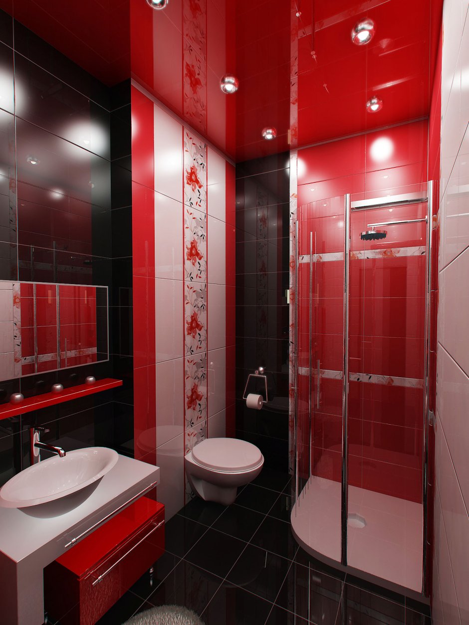 Красная ванная комната в хрущевке