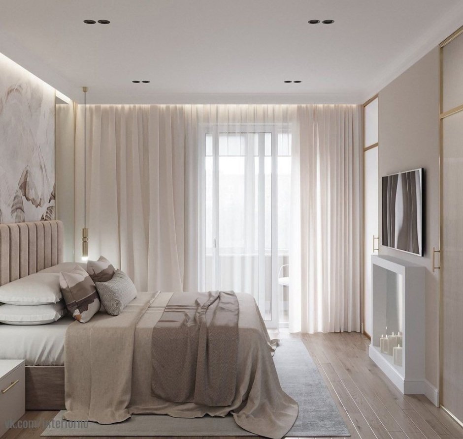 Бело бежевая спальня в современном стиле
