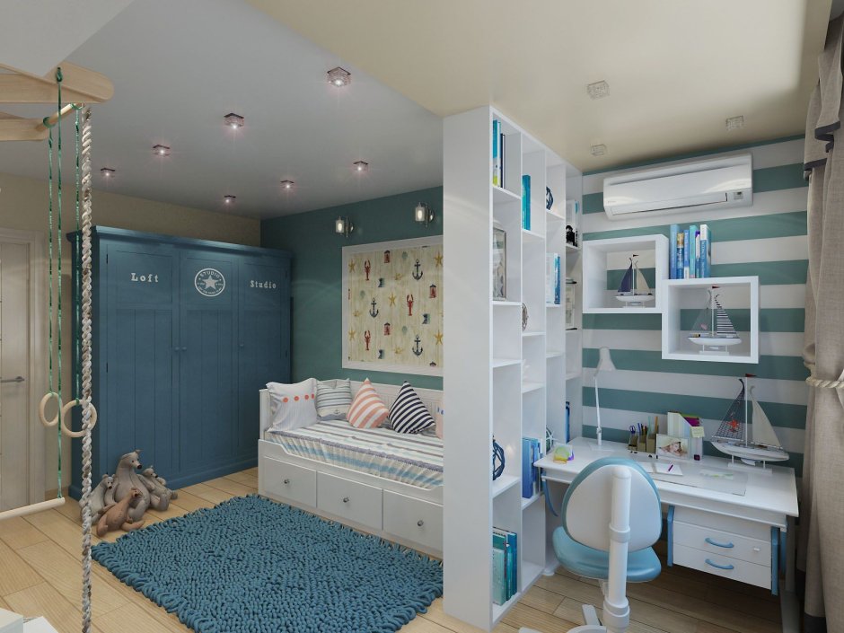 Детская комната для двоих разнополых 16 кв.м дизайн