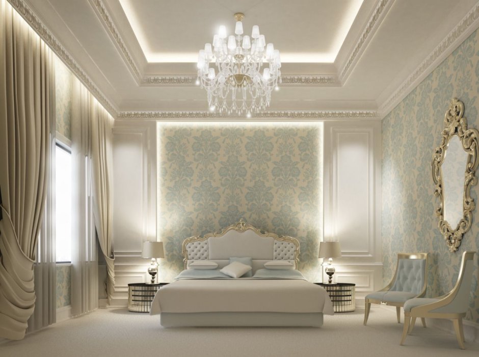 Красивая большая спальня белая