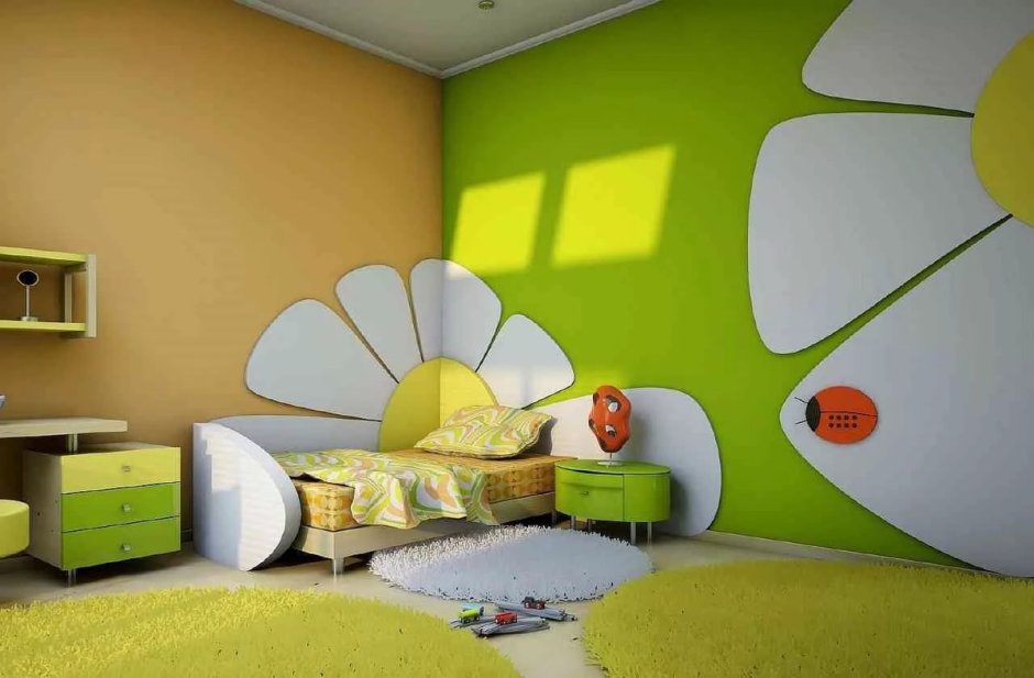 Желто зеленая детская комната