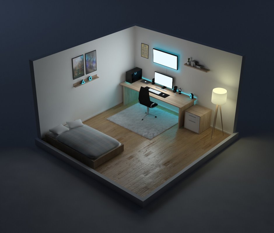 Комната 3d Low Poly киберпанк