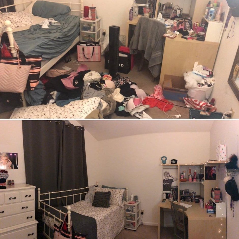 Беспорядок в комнате до и после