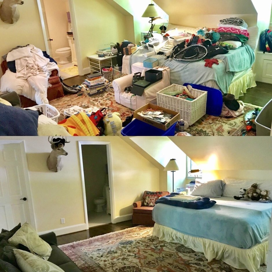 Убранная комната до и после