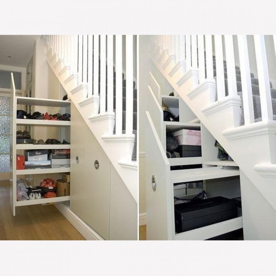 Лестница и гардеробная под лестницей