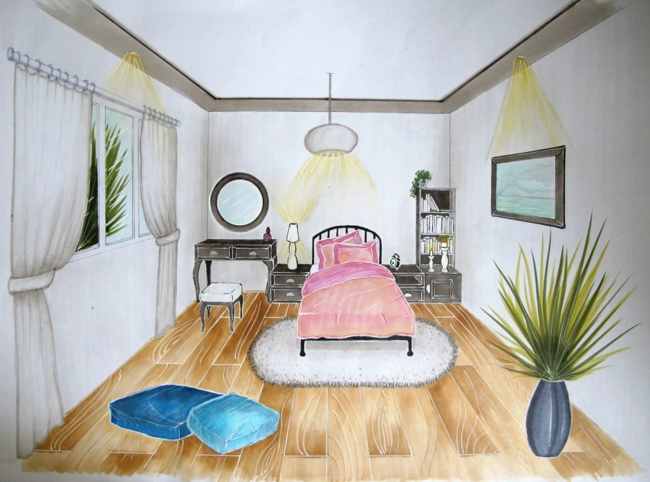 Комната спальня рисунок