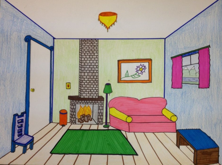 Уютный уголок комнаты рисование для детей