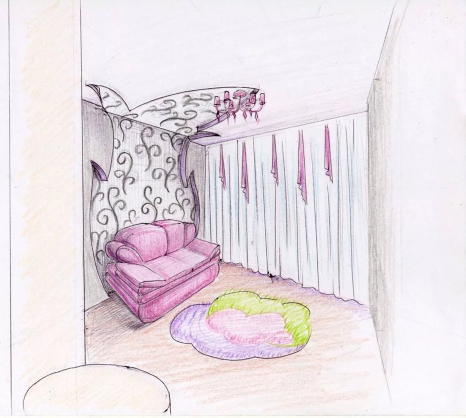 Эскиз интерьера детской комнаты