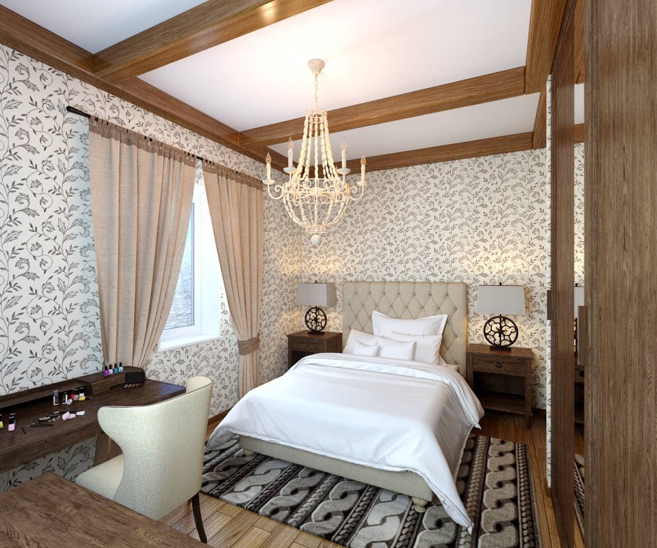 Светлая спальня в стиле Шале