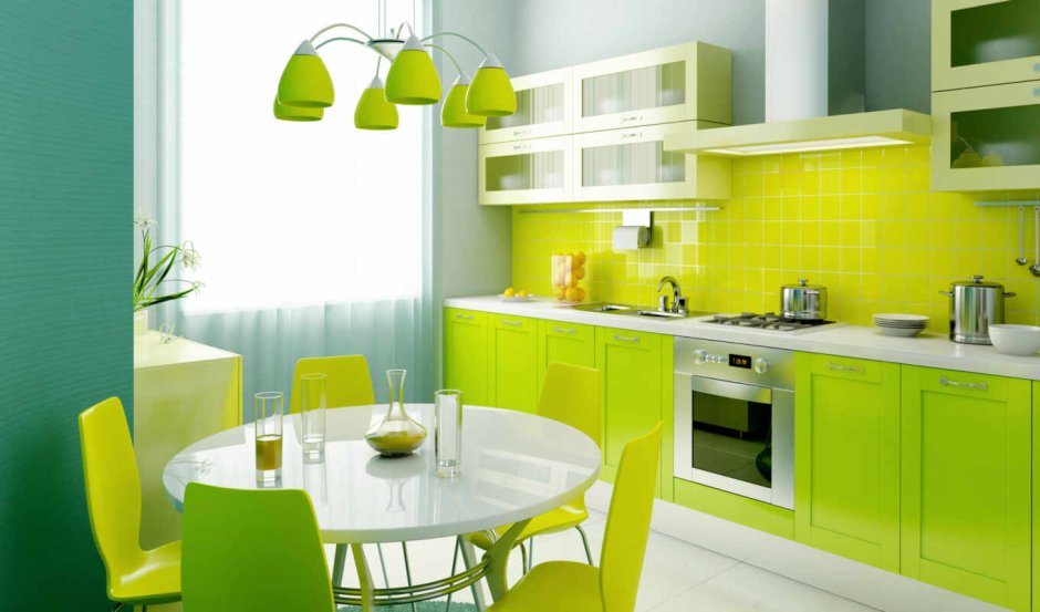 Жалюзи на кухню зеленого цвета