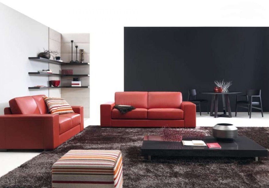 Черно красный диван в интерьере
