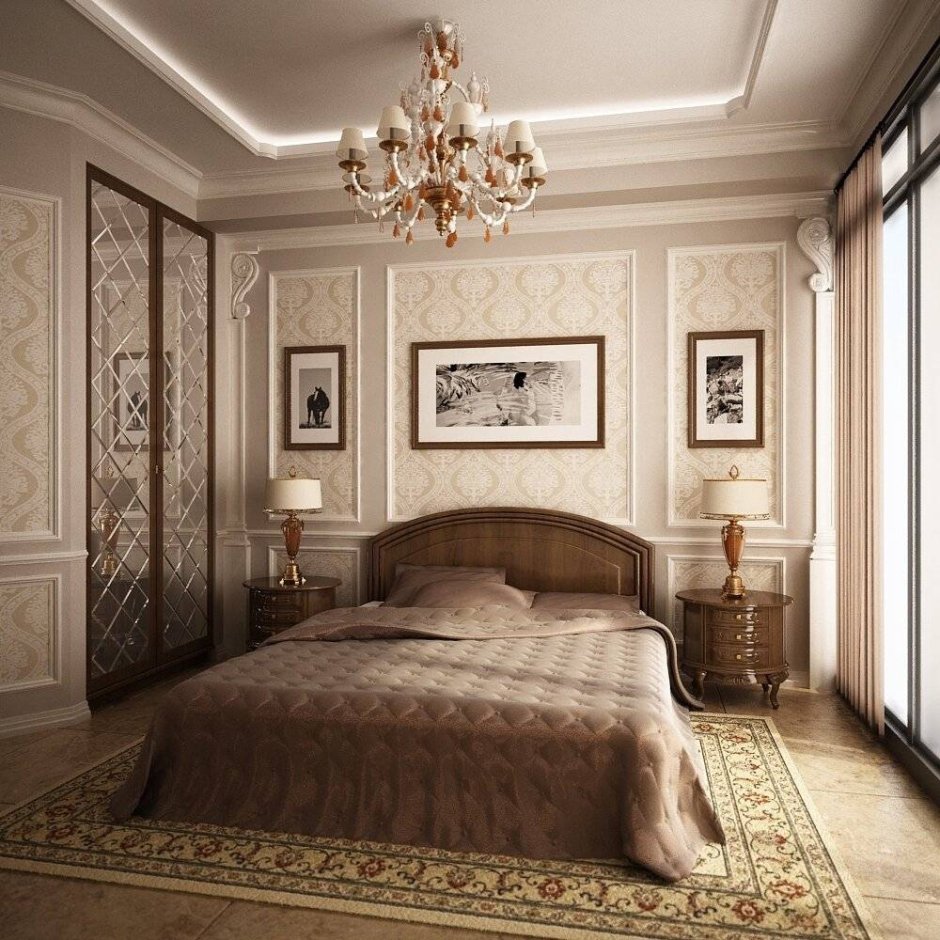 Дизайн спальни 3х4 с окном в классическом стиле