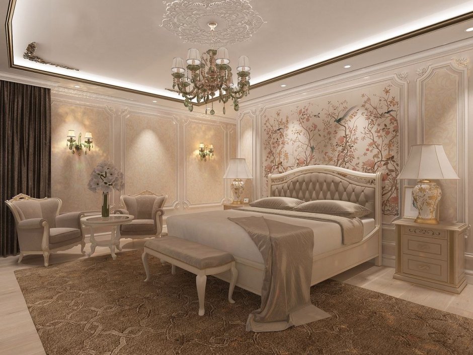 Спальня в частном доме в классическом стиле