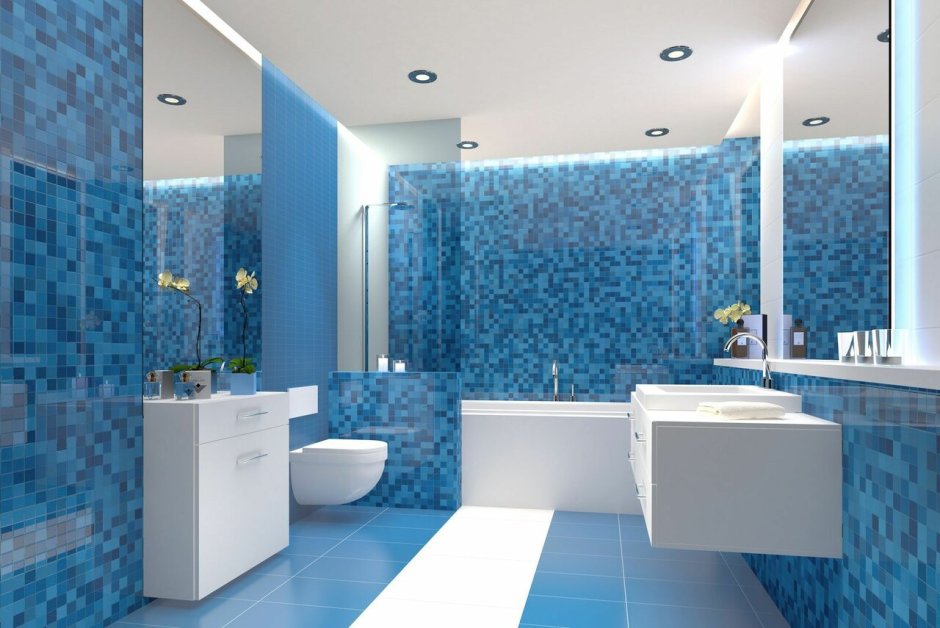 Красивая ванная комната в голубом
