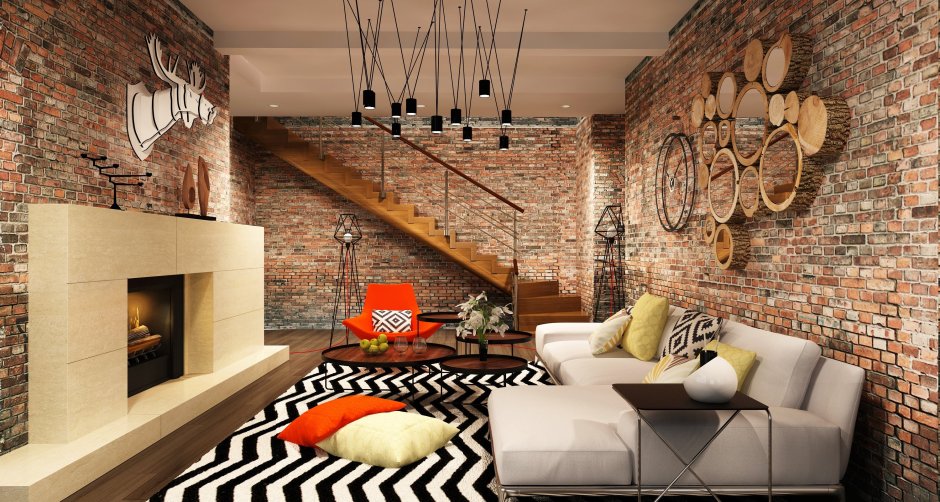 Loft Interior Design кирпич