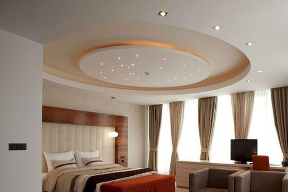 Гипсокартонные потолки для спальни хайтек