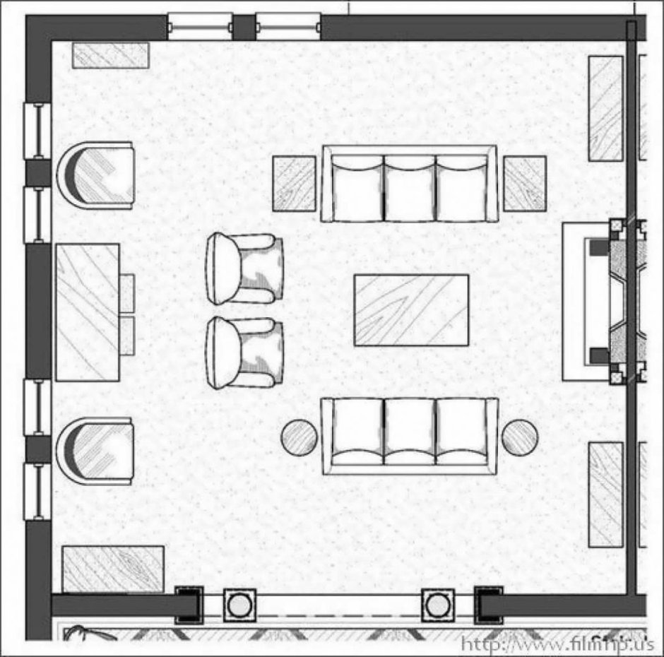 чертеж комнаты с размерами с мебелью