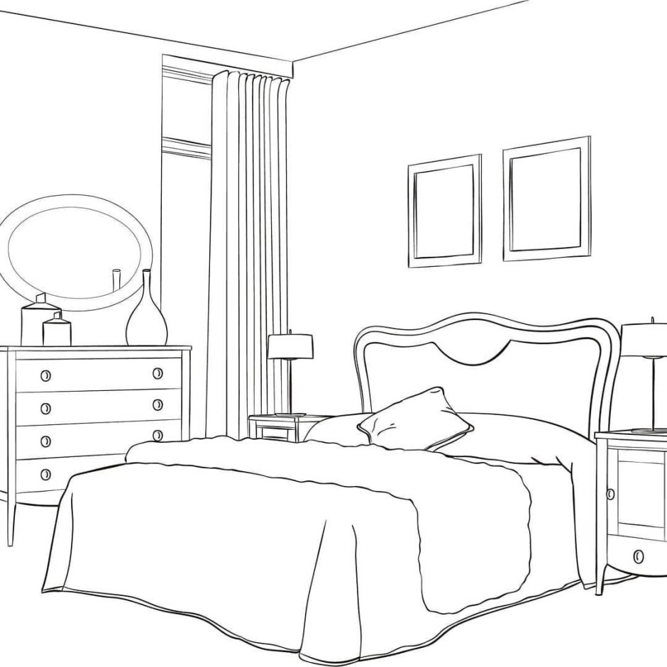 Спальня контурный рисунок