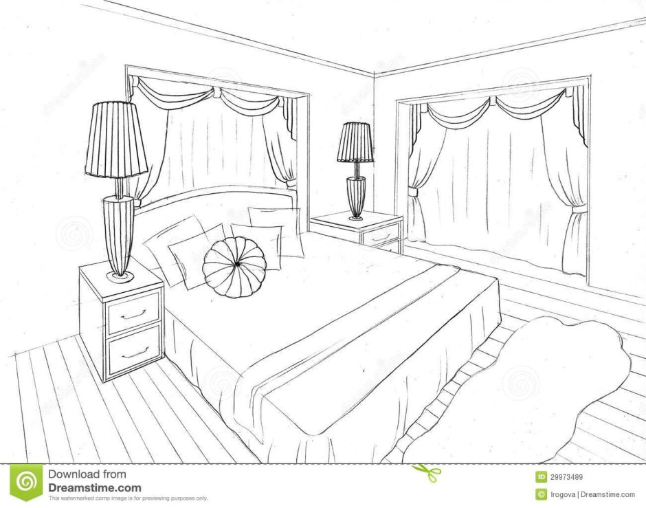 Интерьер современной спальни раскраска