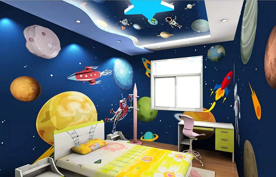 Роспись стен в детской космос