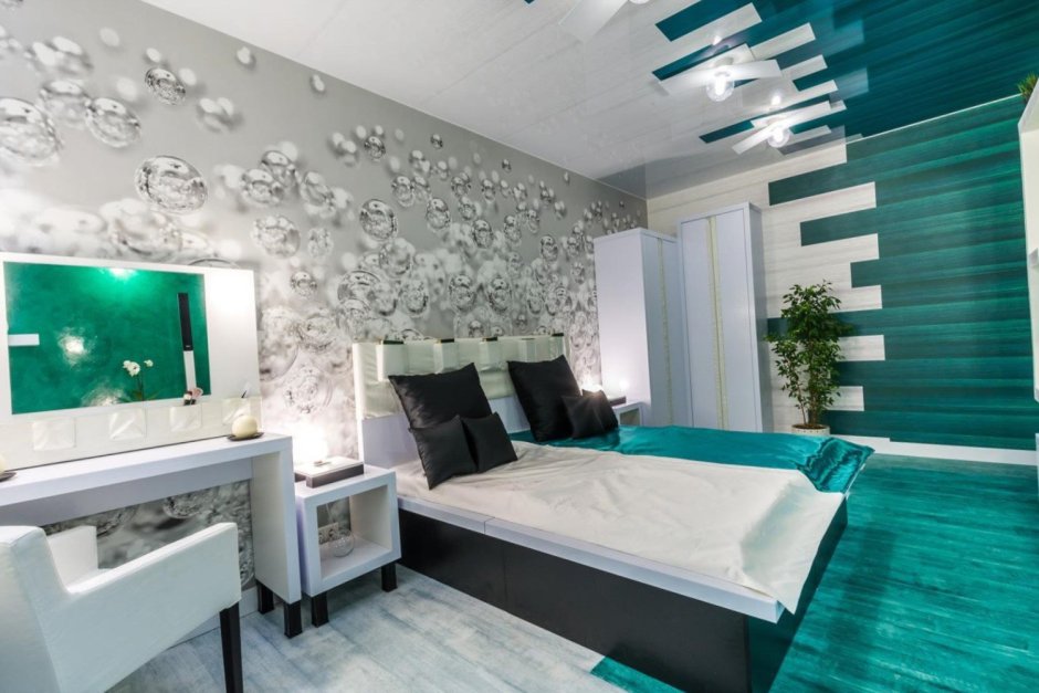 Темно зеленая спальня