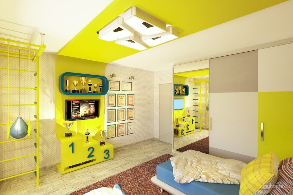 Желто белая комната для подростка