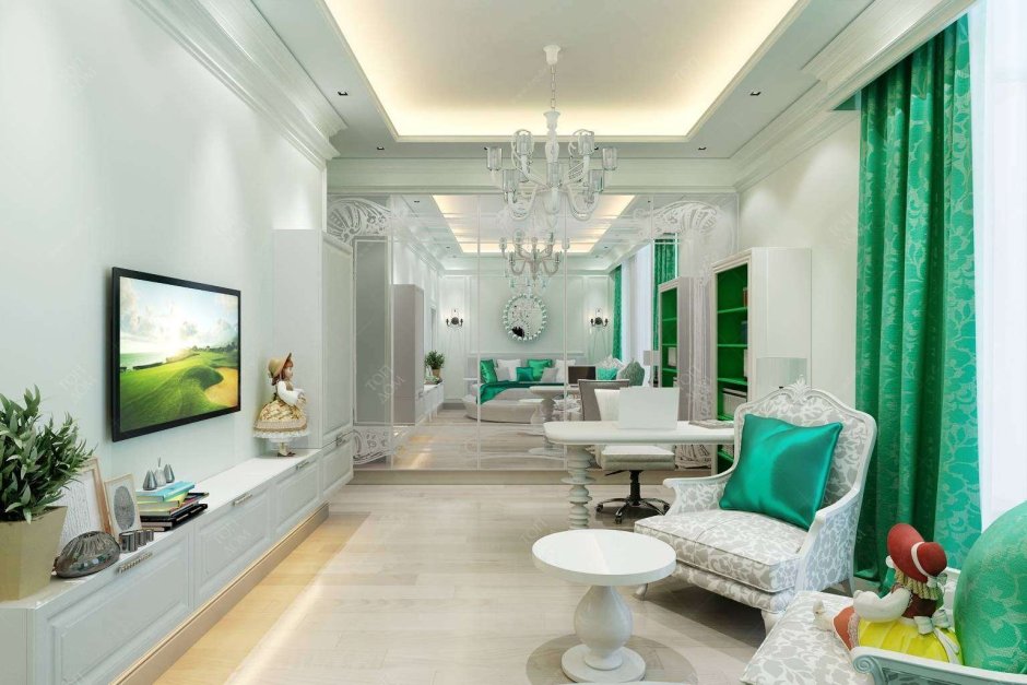 Гостиная в изумрудных тонах