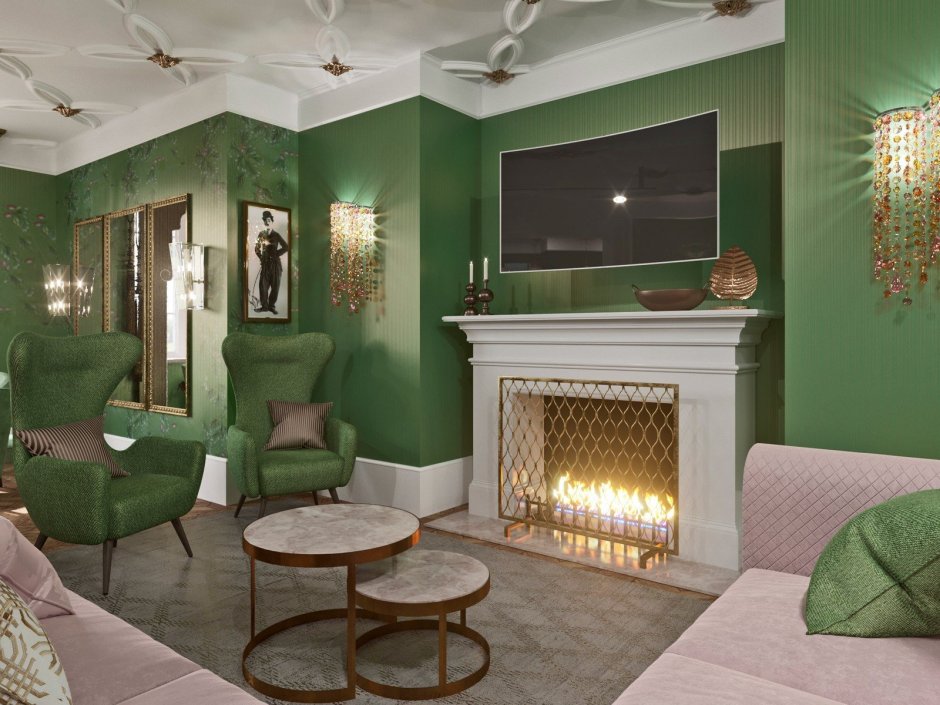 Изумрудные шторы в спальню