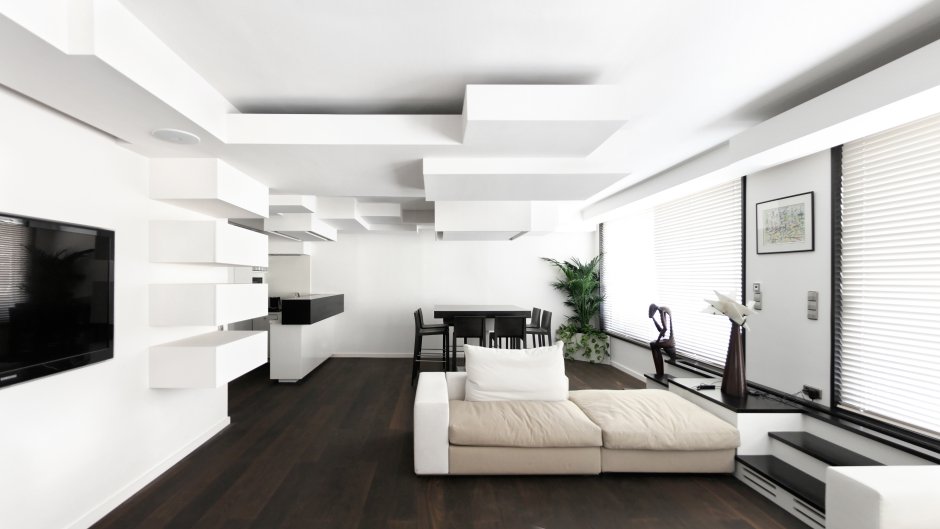 Двухуровневые потолки в интерьере Минимализм