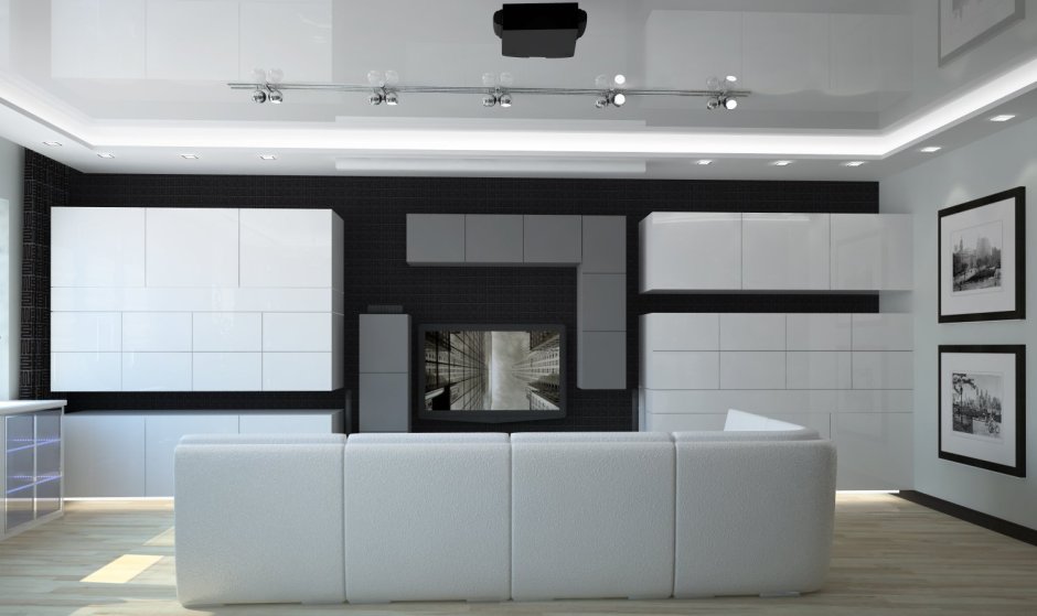 Потолок Хай тек в гостиной