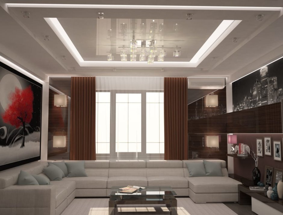 Гостиная потолок хайтек