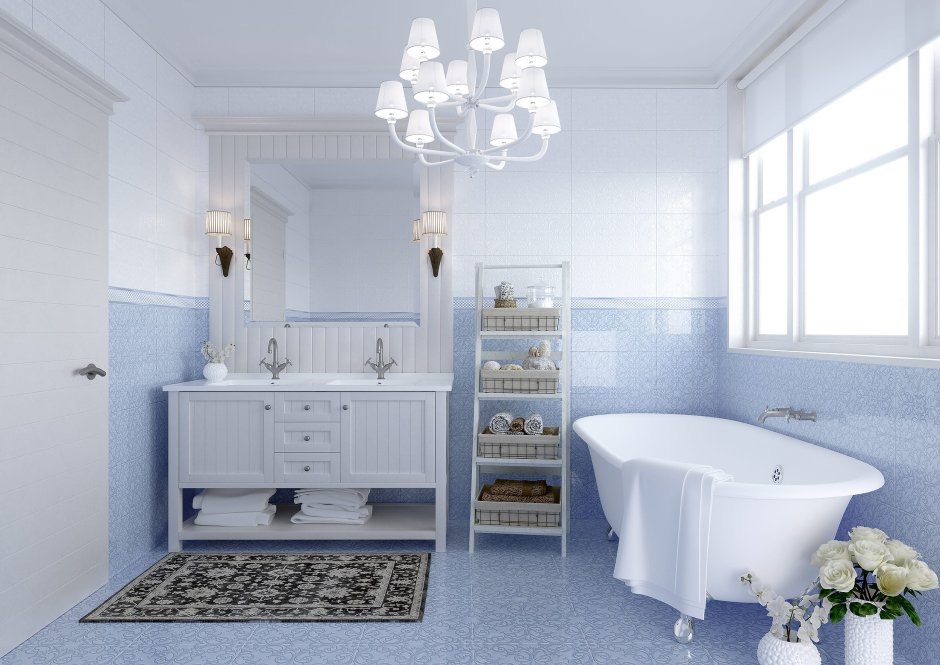 Голубая ванная в стиле Прованс