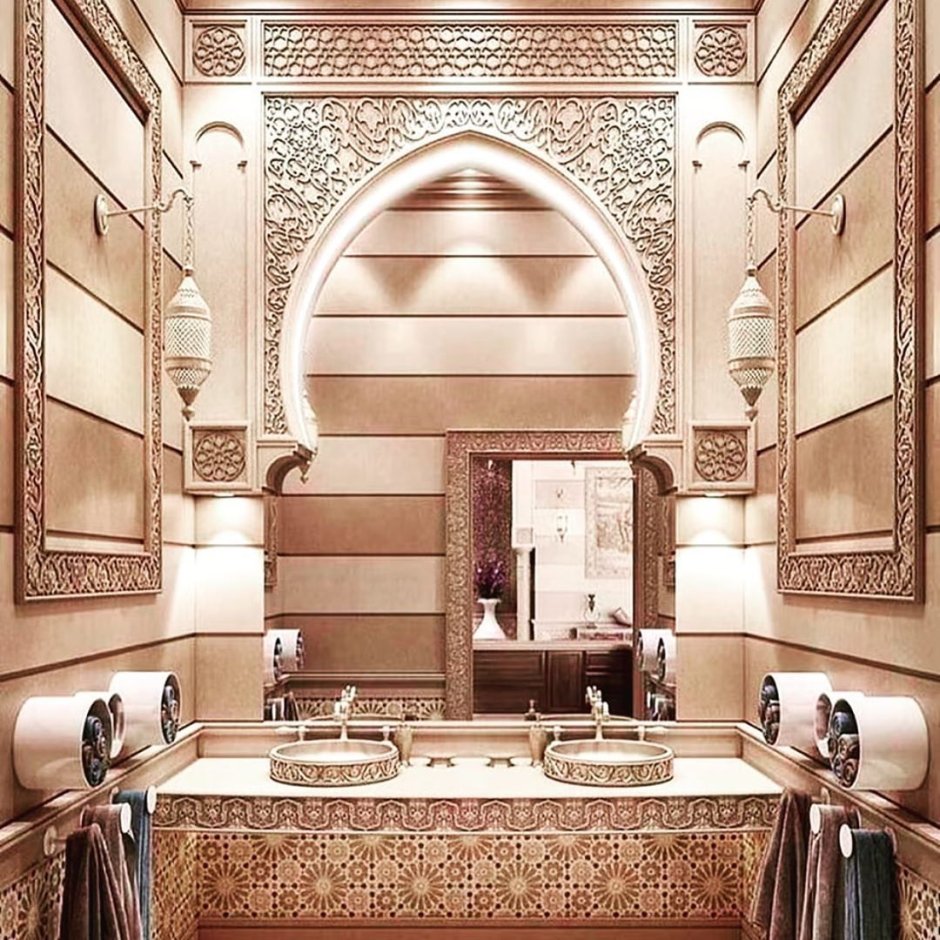 Ванная комната в марокканском стиле с угловой ванной