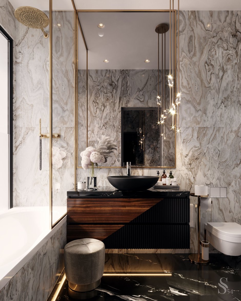 Дизайн ванной комнаты с мраморной плиткой (68 фото)