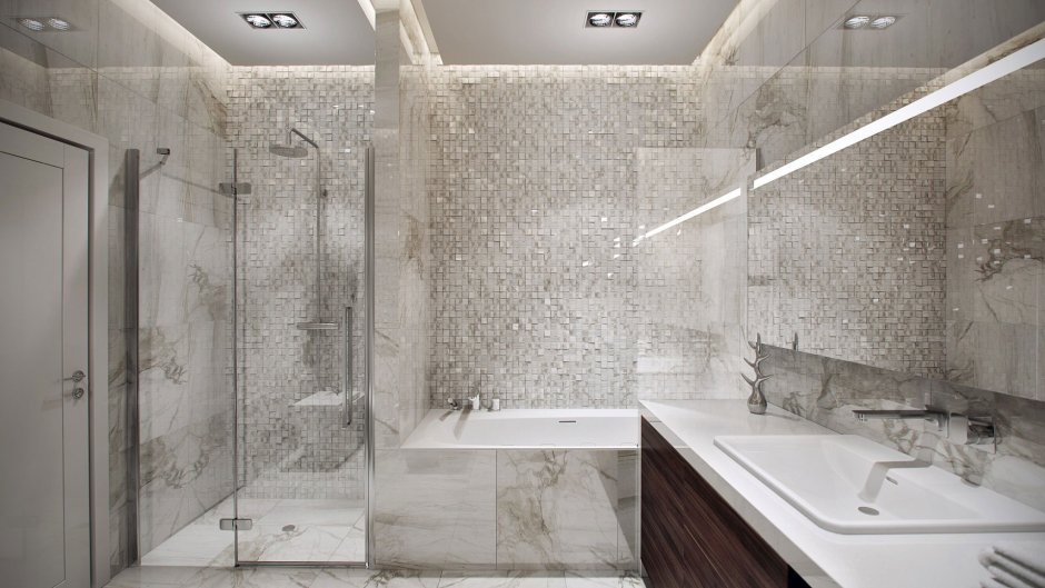 Мрамор и мозаика в ванной