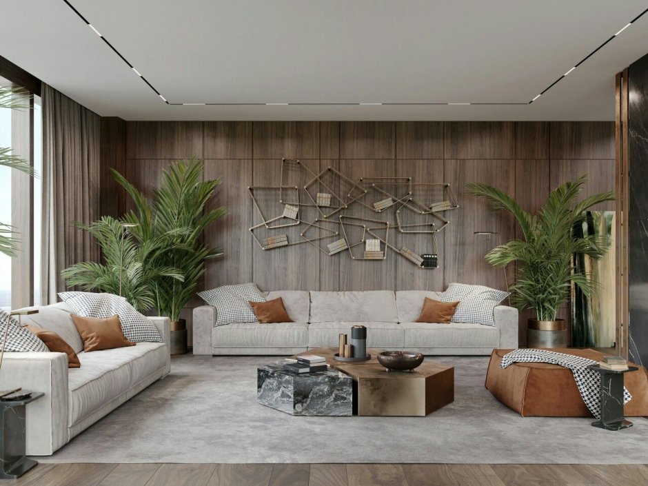Дизайн гостиной с деревянными панелями (66 фото)