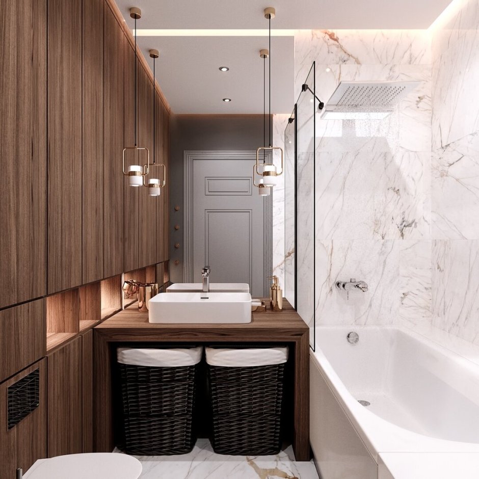 Дизайн ванной комнаты мрамор с деревом фото