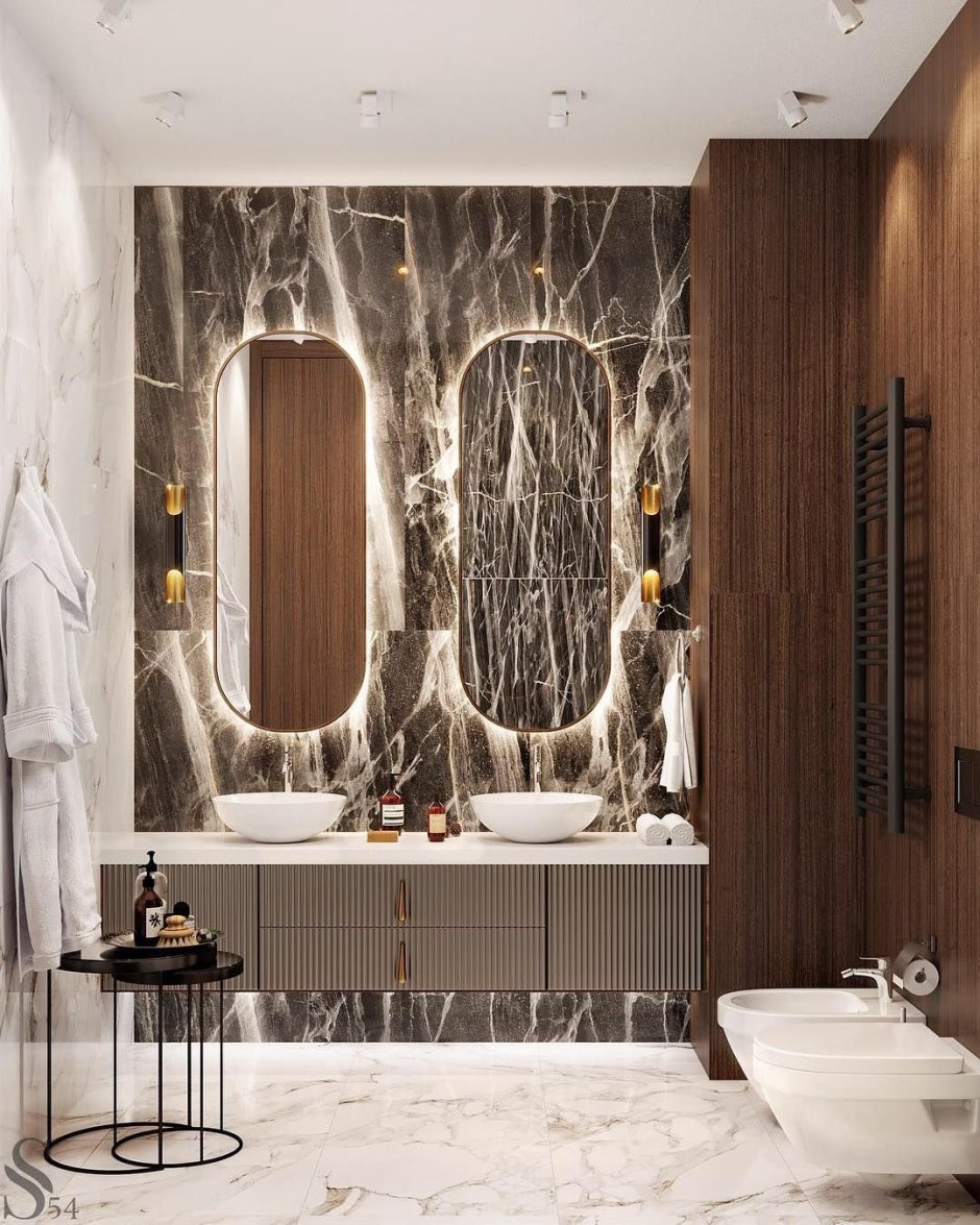 Дизайн ванной комнаты мрамор с деревом фото
